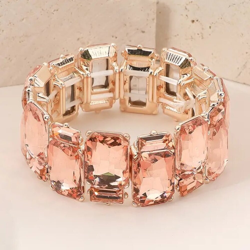Pink Glass Stone Stretch  Bracelet OS